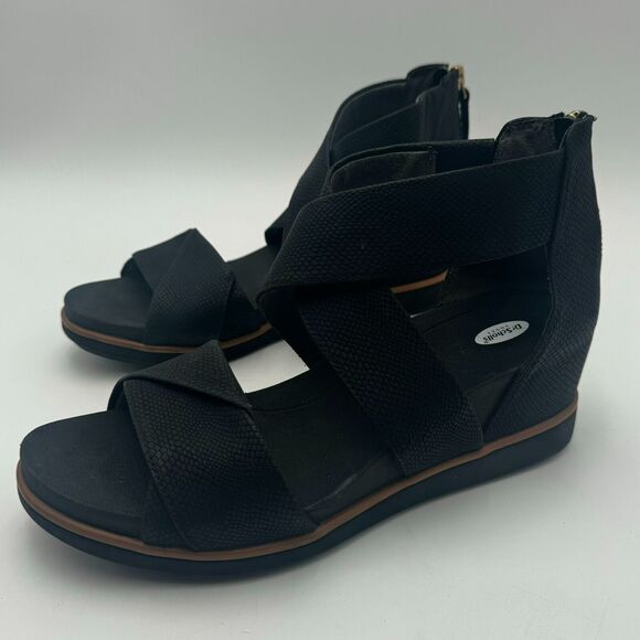 DR SCHOLLS | Women's 7.5 Black Snake 1" Platform Golden Hour Wedge Heeled Sandal - Picture 3 of 8